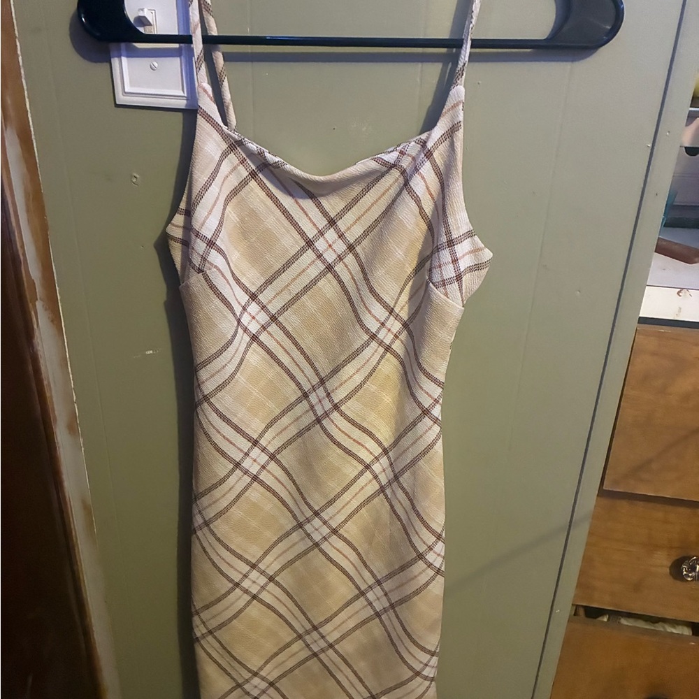 No Boundaries Cream and Brown Plaid Dress